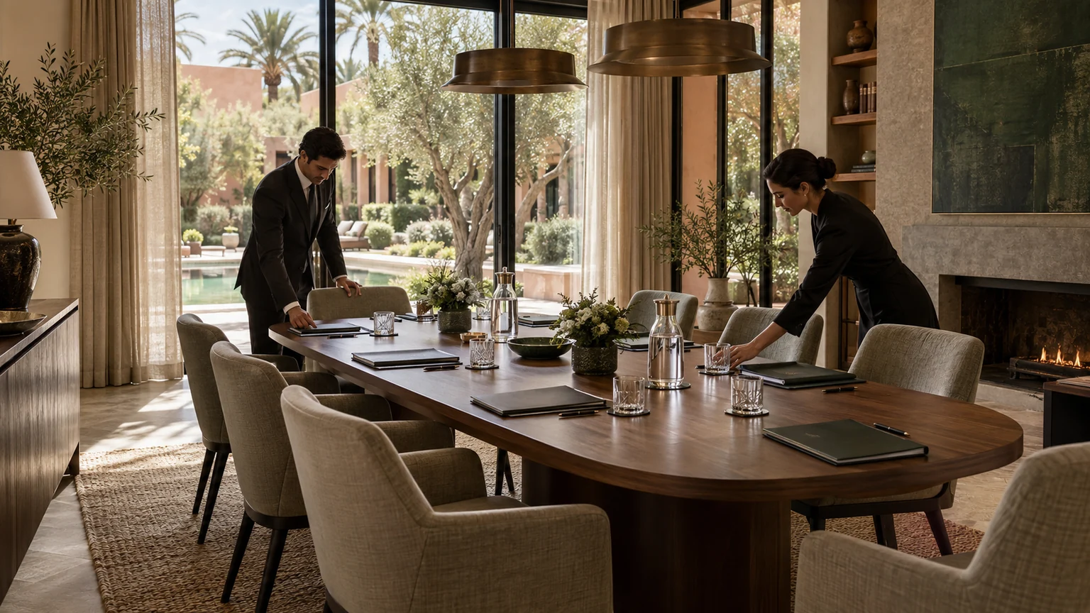 Préparation d’une réunion privée dans une demeure à Marrakech.